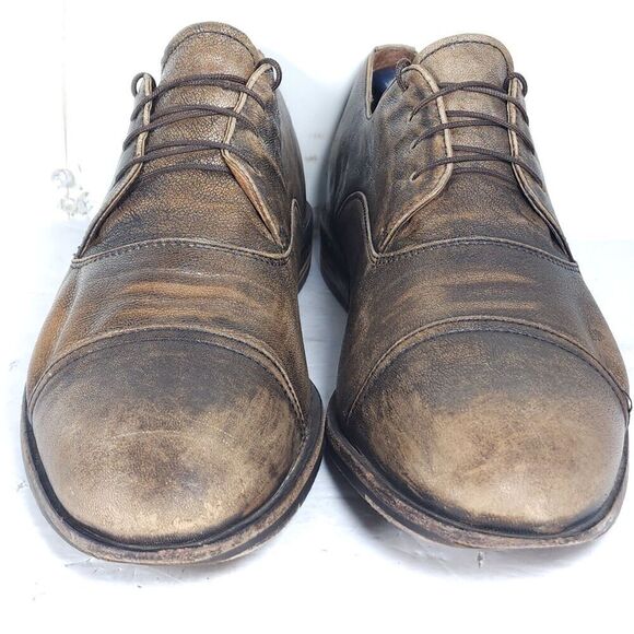 Frye Men's US11,5 Brown Distressed Leather Lace-Up Cap Toe Oxford Shoes - Picture 4 of 16